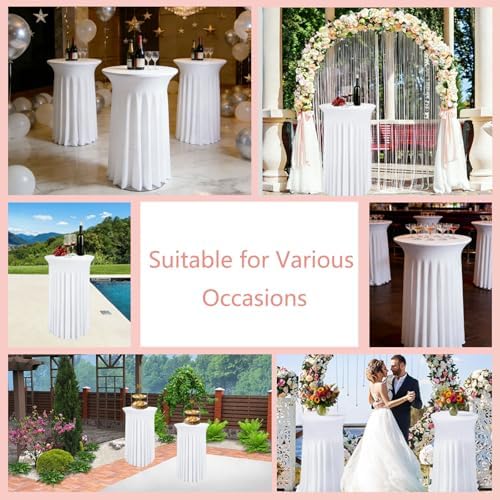 5 Pack White Cocktail Table Covers - 32 x 43 Inch Stretch Spandex Cocktail Tablecloths with Skirt Round Stretch, alternate