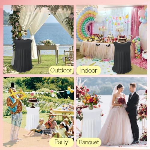 5 Pack White Cocktail Table Covers - 32 x 43 Inch Stretch Spandex Cocktail Tablecloths with Skirt Round Stretch, alternate