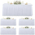 5 Pack White Spandex 6ft Rectangle Tablecloths with Skirts