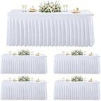 5 Pack White Spandex 6ft Rectangle Tablecloths with Skirts