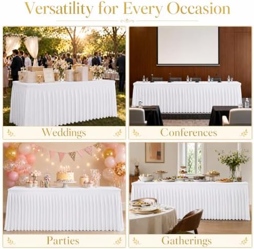 5 Pack White Spandex 6ft Rectangle Tablecloths with Skirts, alternate view 7