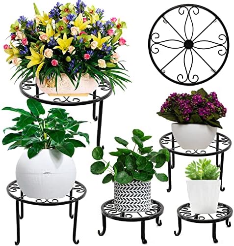 5 packs Rustproof Metal Plant Stands for Multiple Plant, Heavy Duty Plants Holder Outdoor Indoor, Round Wrought