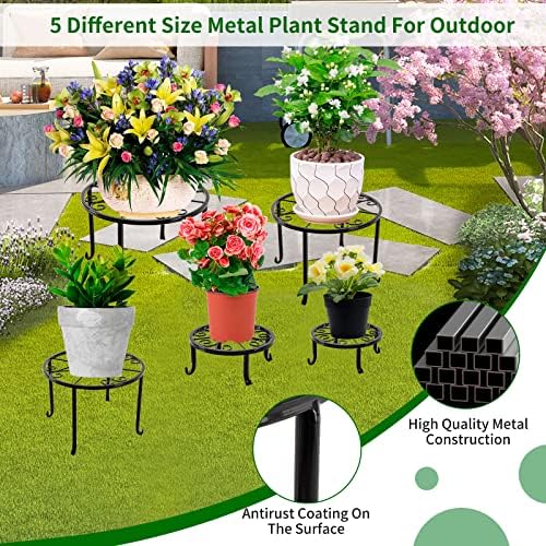 5 packs Rustproof Metal Plant Stands for Multiple Plant, Heavy Duty Plants Holder Outdoor Indoor, Round Wrought, alternate