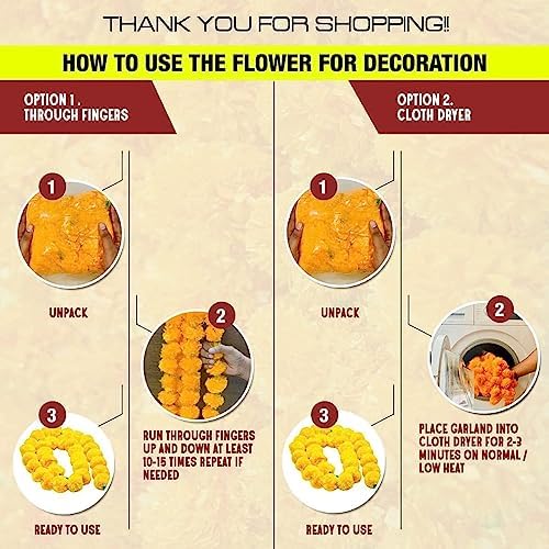 5 Pc 5 feet Long Marigold Garland for Decoration Long Strands Artificial Marigold Flowers | Indian Décor for, alternate view
