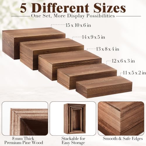 5 Pcs 15" 14" 13" 12" 11" Extra Large Wood Buffet Risers Set Rectangle Display Stands Catering Dessert Table, alternate view