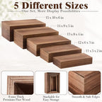 5 Pcs 15" 14" 13" 12" 11" Extra Large Wood Buffet Risers Set Rectangle Display Stands Catering Dessert Table, alternate view