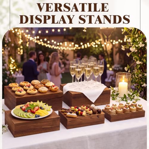 5 Pcs 15" 14" 13" 12" 11" Extra Large Wood Buffet Risers Set Rectangle Display Stands Catering Dessert Table, alternate view