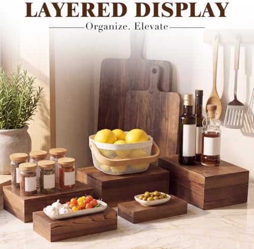 5 Pcs 15" 14" 13" 12" 11" Extra Large Wood Buffet Risers Set Rectangle Display Stands Catering Dessert Table, alternate view