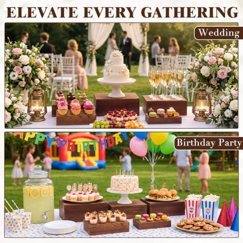 5 Pcs 15" 14" 13" 12" 11" Extra Large Wood Buffet Risers Set Rectangle Display Stands Catering Dessert Table, alternate view