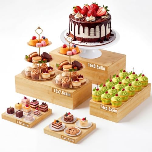 5 Pcs 16 in Buffet Display Risers Set, Bamboo, Extra Large in Large in Bamboo