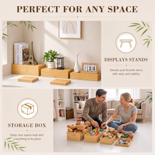 5 Pcs 16 in Buffet Display Risers Set, Bamboo, Extra Large in Large in Bamboo, alternate view 5