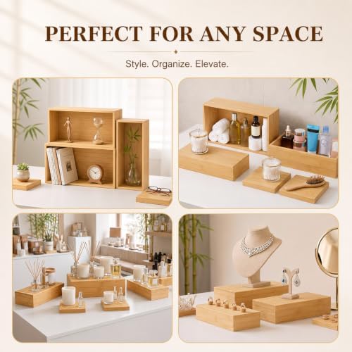5 Pcs 16 in Buffet Display Risers Set, Bamboo, Extra Large in Large in Bamboo, alternate view 6