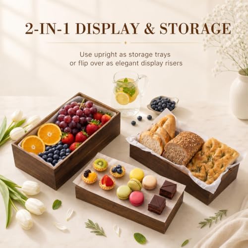 5 Pcs 16 in Buffet Display Risers Set, Dark Wood, Extra Large in Large in Dark Wood, alternate view 3