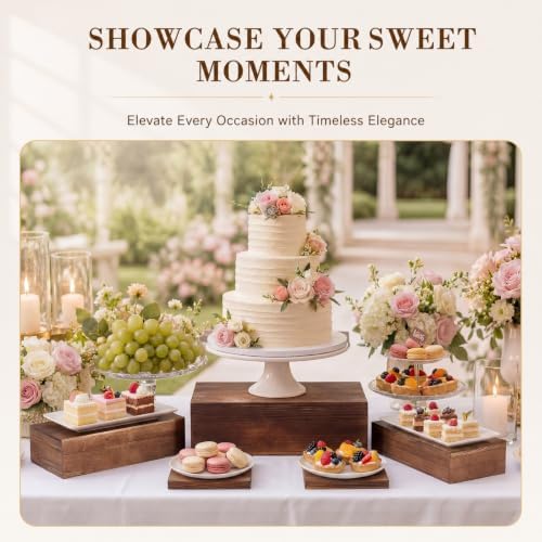 5 Pcs 16 in Buffet Display Risers Set, Dark Wood, Extra Large in Large in Dark Wood, alternate view 4