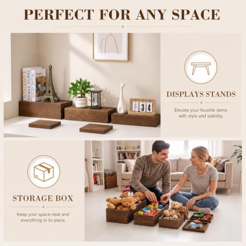 5 Pcs 16 in Buffet Display Risers Set, Dark Wood, Extra Large in Large in Dark Wood, alternate view 5