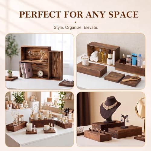 5 Pcs 16 in Buffet Display Risers Set, Dark Wood, Extra Large in Large in Dark Wood, alternate view 6