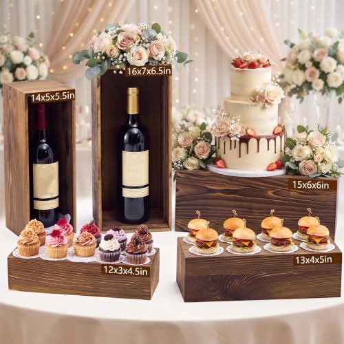 5 Pcs 16 in Buffet Display Risers Set, Dark Wood, Medium in Medium in Dark Wood