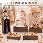 5 Pcs 16 in Buffet Display Risers Set, Dark Wood, Medium in Medium in Dark Wood, alternate view 3