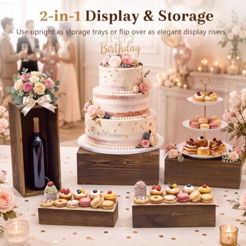 5 Pcs 16 in Buffet Display Risers Set, Dark Wood, Medium in Medium in Dark Wood, alternate view 3
