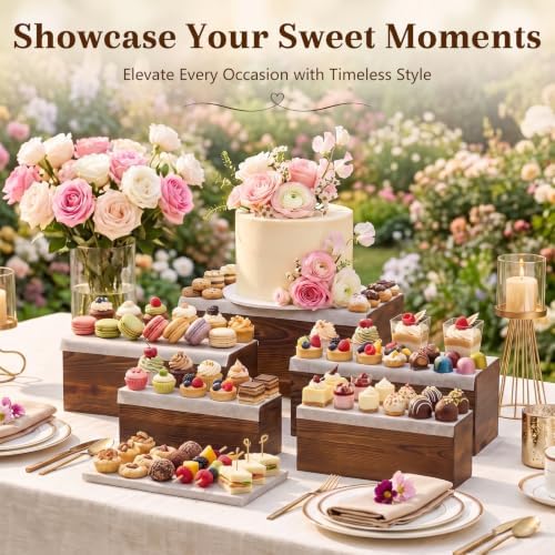 5 Pcs 16 in Buffet Display Risers Set, Dark Wood, Medium in Medium in Dark Wood, alternate view 4