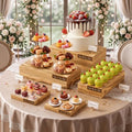 5 Pcs 16 in Buffet Display Risers Set, Light Wood, Extra Large in Large in Light Wood