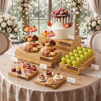 5 Pcs 16 in Buffet Display Risers Set, Light Wood, Extra Large in Large in Light Wood