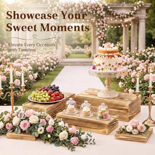 5 Pcs 16 in Buffet Display Risers Set, Light Wood, Extra Large in Large in Light Wood, alternate view 3