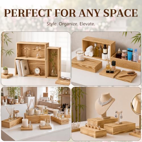 5 Pcs 16 in Buffet Display Risers Set, Light Wood, Extra Large in Large in Light Wood, alternate view 5