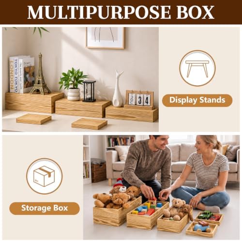 5 Pcs 16 in Buffet Display Risers Set, Light Wood, Extra Large in Large in Light Wood, alternate view 6