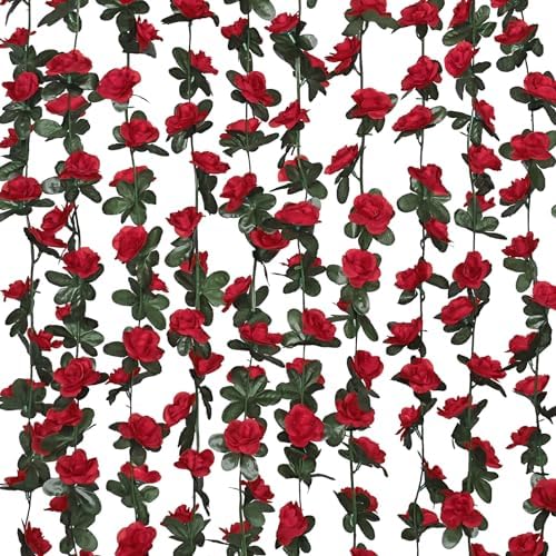 5 Pcs 41Ft Flower Garland Rose Vines, Red Floral Garland Flower Vines in Red
