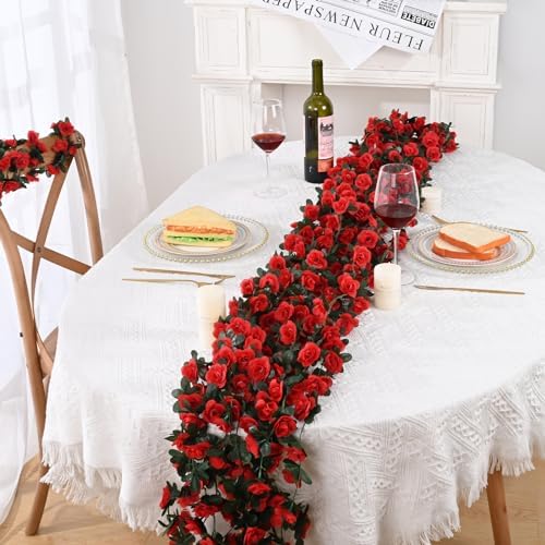 5 Pcs 41Ft Flower Garland Rose Vines, Red Floral Garland Flower Vines in Red, alternate view 2
