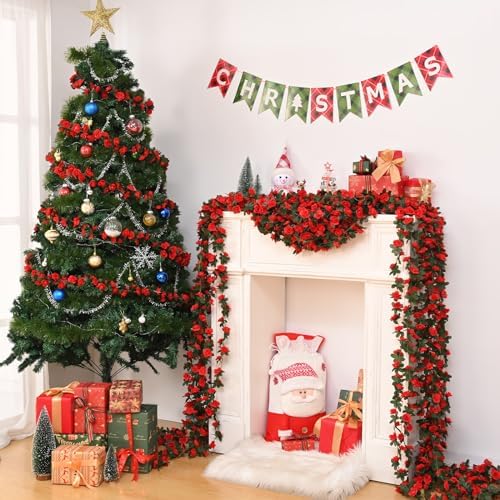 5 Pcs 41Ft Flower Garland Rose Vines, Red Floral Garland Flower Vines in Red, alternate view 3