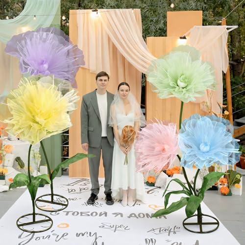 5 Pcs 8ft Giant Organza Flowers with Stand Wedding Decoration in Multi Color, alternate view 4