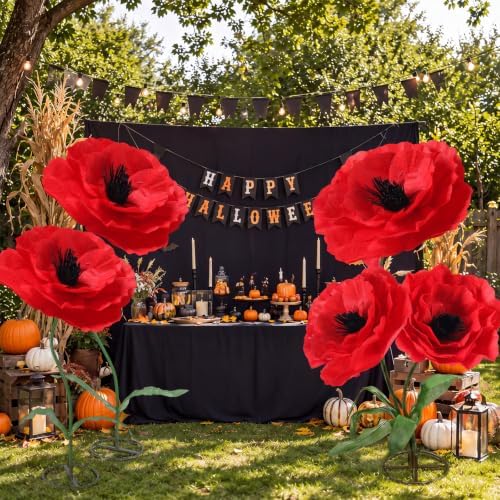 5 Pcs 8ft Giant Red Poppy Flowers with Stand Wedding Decoration in Red