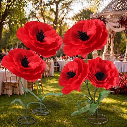 5 Pcs 8ft Giant Red Poppy Flowers with Stand Wedding Decoration in Red, alternate view 5
