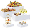 5 Pcs Buffet Risers Acrylic Large White Rectangle Display in 7.2 to 16" in White