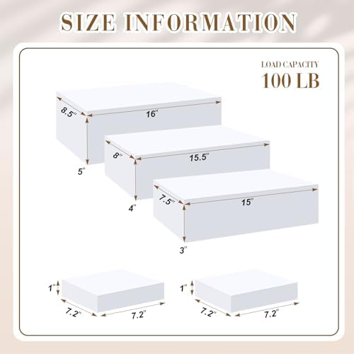 5 Pcs Buffet Risers Acrylic Large White Rectangle Display in 7.2 to 16" in White, alternate view 2