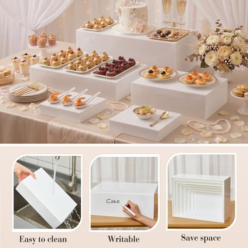 5 Pcs Buffet Risers Acrylic Large White Rectangle Display in 7.2 to 16" in White, alternate view 3
