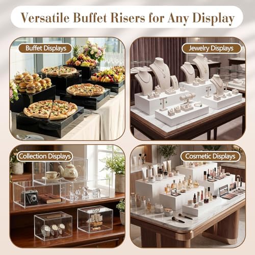 5 Pcs Buffet Risers Acrylic Large White Rectangle Display in 7.2 to 16" in White, alternate view 6