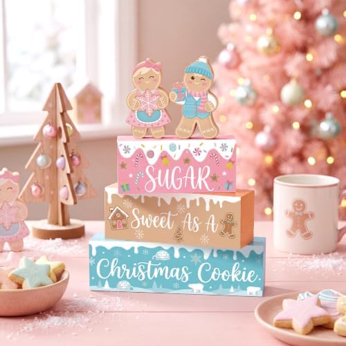 5 Pcs Christmas Gingerbread Table Decoration Pastel Wood Decor, alternate view 2