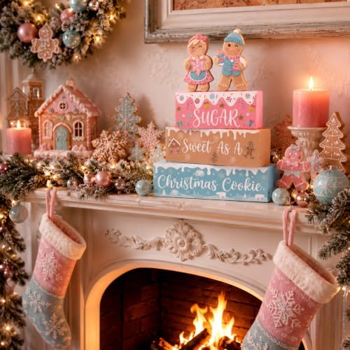 5 Pcs Christmas Gingerbread Table Decoration Pastel Wood Decor, alternate view 5