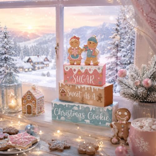 5 Pcs Christmas Gingerbread Table Decoration Pastel Wood Decor, alternate view 6