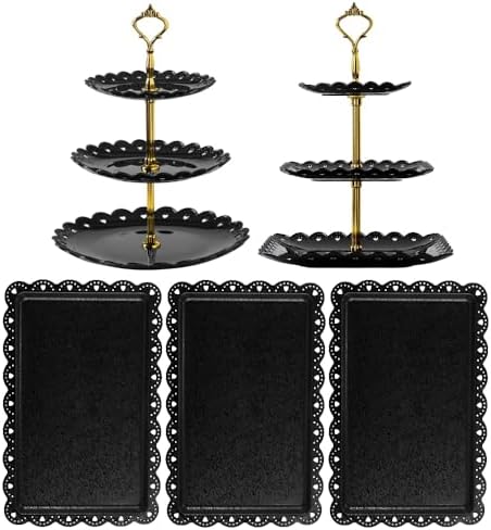 5 Pcs Cupcake Stand Set - Black Plastic Dessert Table Display Set in Black