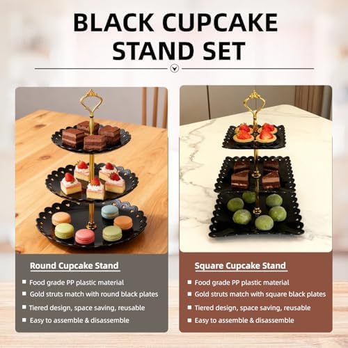 5 Pcs Cupcake Stand Set - Black Plastic Dessert Table Display Set in Black, alternate view 4