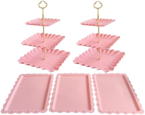 5 Pcs Cupcake Stand Set - Pink Plastic Dessert Table Display Set in Pink
