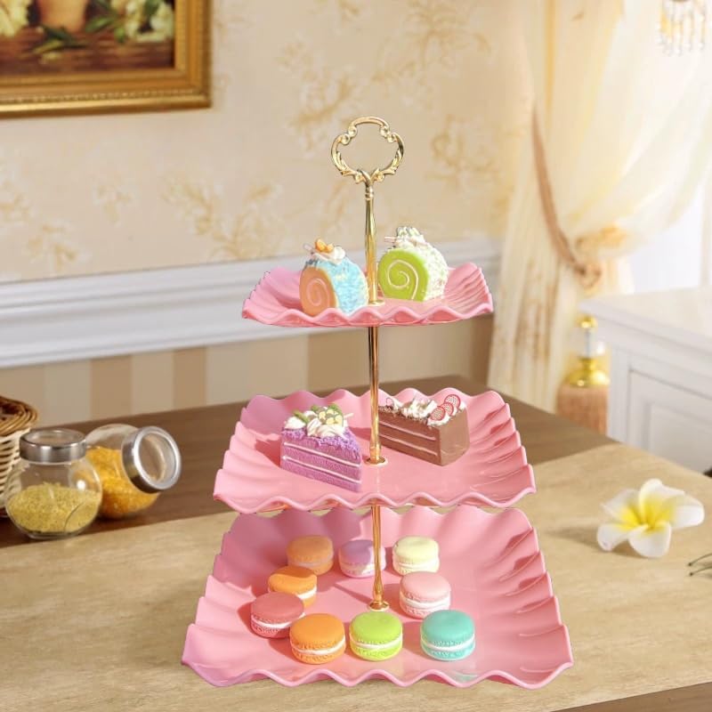 5 Pcs Cupcake Stand Set - Pink Plastic Dessert Table Display Set in Pink, alternate view 2