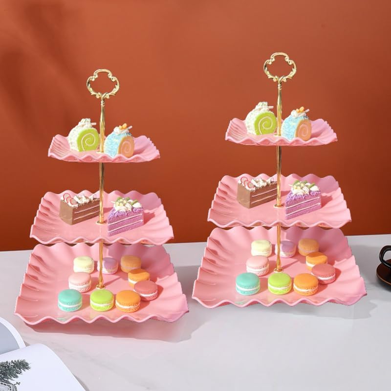 5 Pcs Cupcake Stand Set - Pink Plastic Dessert Table Display Set in Pink, alternate view 6