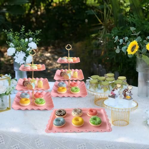 5 Pcs Cupcake Stand Set - Pink Plastic Dessert Table Display Set in Pink, alternate view 7