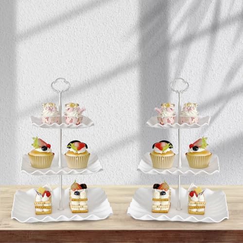 5 Pcs Cupcake Stand Set - White Plastic Dessert Table Display Set in White, alternate view 2