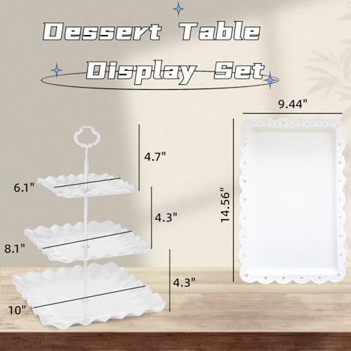 5 Pcs Cupcake Stand Set - White Plastic Dessert Table Display Set in White, alternate view 3